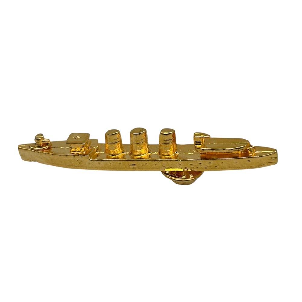 Vintage Gold Tone 3D Ship Boat Titanic Submarine Pin Brooch Jewelry - Picture 2 of 5